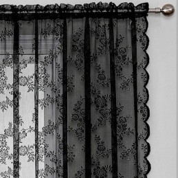 Blomsterprintede Sorte, Transparente Blondegardiner Til Stuen