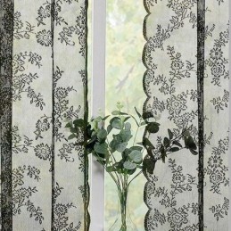 Blomsterprintede Sorte, Transparente Blondegardiner Til Stuen