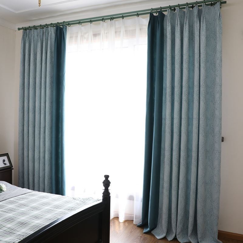Mørklægningsgardin Skræddersyet Gardin Europæisk Enkel Stil Blød Bomuld Blå Jacquard Dekorativt Soveværelse