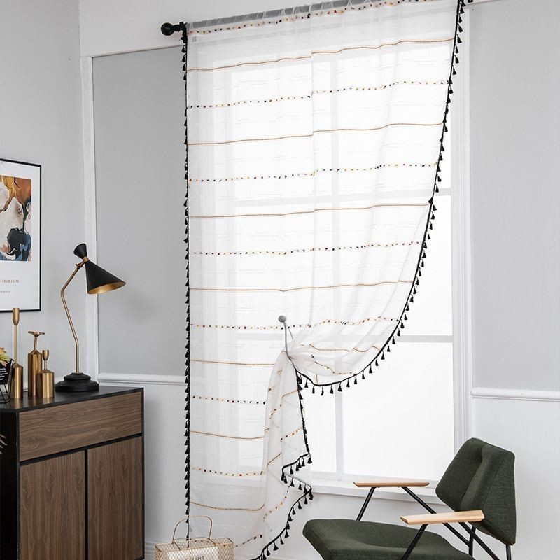 Nordiske Transparente Gardiner Med Stribet Mønster, Semi-Voile