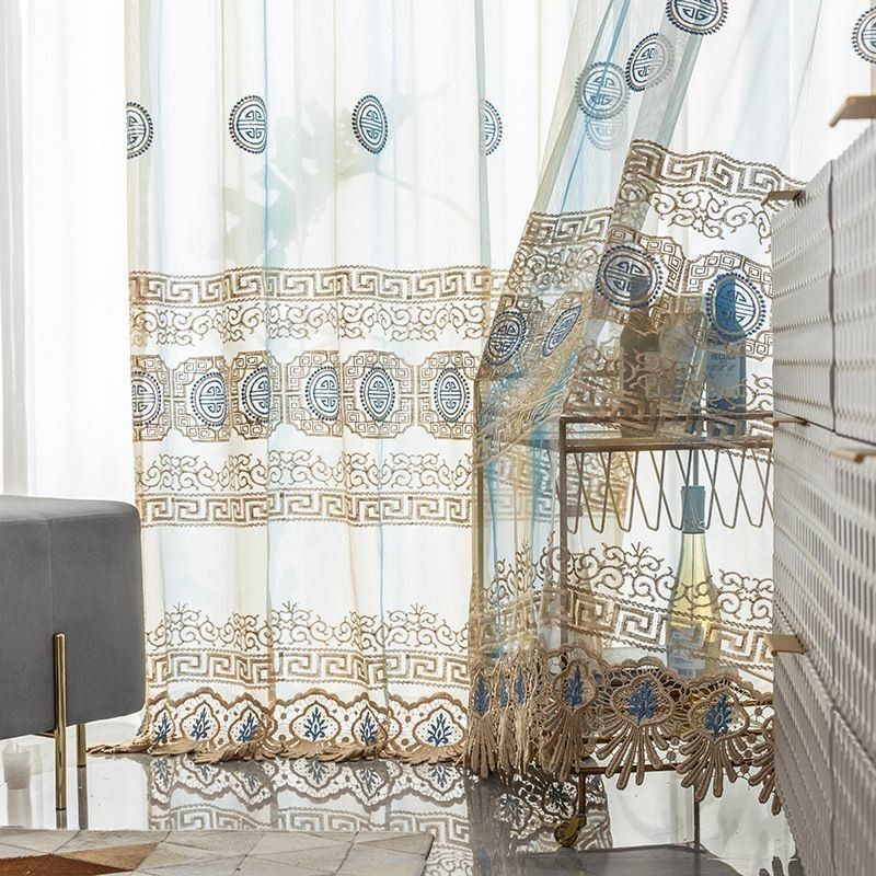 Luksuriøst Broderet Tylgardin, Skræddersyet Gardin, Voile, Transparent, Stue
