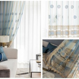 Luksuriøst Broderet Tylgardin, Skræddersyet Gardin, Voile, Transparent, Stue