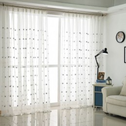 Stjernebroderi Voile Transparent Gardin Efter Mål Gardinpanel Stue Soveværelse Glasdør Vindue