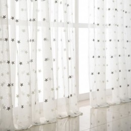 Stjernebroderi Voile Transparent Gardin Efter Mål Gardinpanel Stue Soveværelse Glasdør Vindue