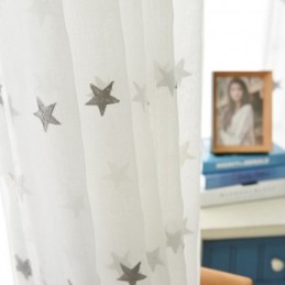 Stjernebroderi Voile Transparent Gardin Efter Mål Gardinpanel Stue Soveværelse Glasdør Vindue