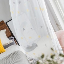 Luksuriøst Broderigardin, Skræddersyet Gardin, Pentagrammønster, Gennemsigtigt, Stue, Soveværelse