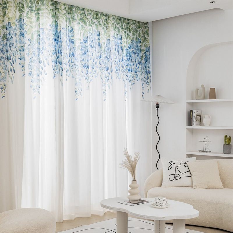 Moderne Transparent Gardin Skræddersyet Gardin Planteprint Voile Vindue Til Stue Balkon