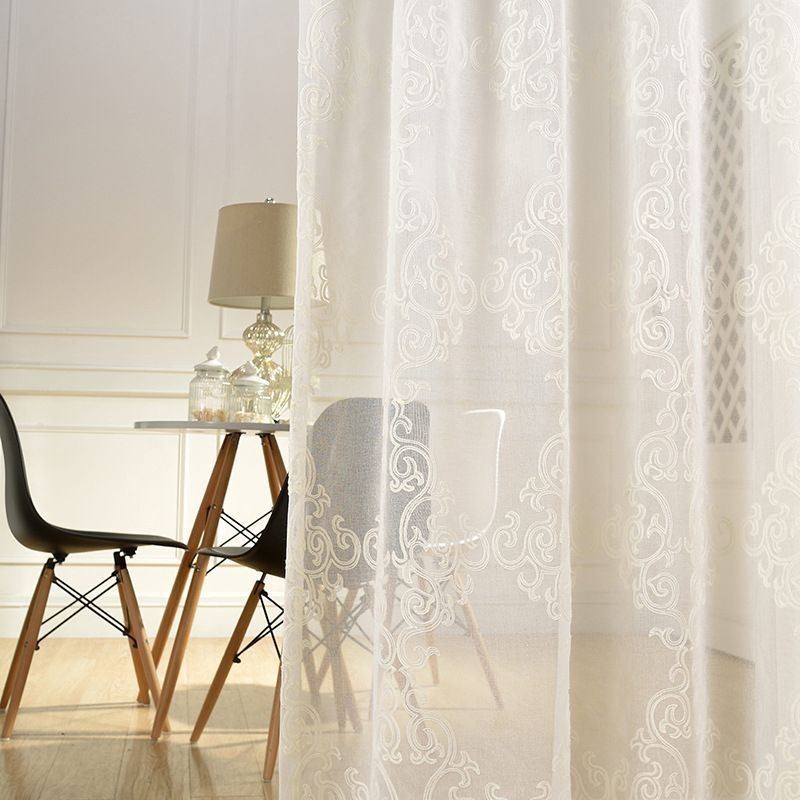 Broderet, Transparent Gardin, Skræddersyet Gardin, Hvid, Dekoration, Vinduesbehandling, Stue, Soveværelse