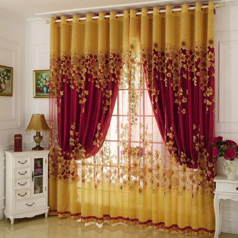 Amerikansk Landlig Transparent Gardin Skræddersyet Blomstergren Jacquard Vinduesbehandling Soveværelse