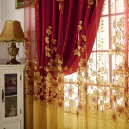 Amerikansk Landlig Transparent Gardin Skræddersyet Blomstergren Jacquard Vinduesbehandling Soveværelse
