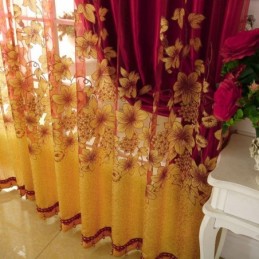 Amerikansk Landlig Transparent Gardin Skræddersyet Blomstergren Jacquard Vinduesbehandling Soveværelse