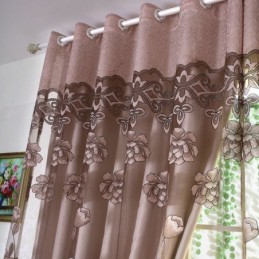 Europæisk Landlig Gennemsigtig Gardin Skræddersyet Gardin Blomsterjacquard Delvist Mørklæggende Stue