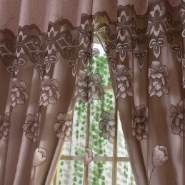 Europæisk Landlig Gennemsigtig Gardin Skræddersyet Gardin Blomsterjacquard Delvist Mørklæggende Stue