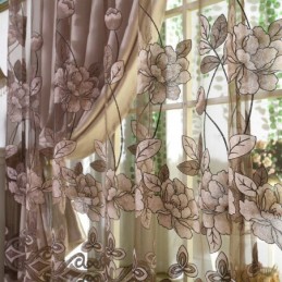 Europæisk Landlig Gennemsigtig Gardin Skræddersyet Gardin Blomsterjacquard Delvist Mørklæggende Stue