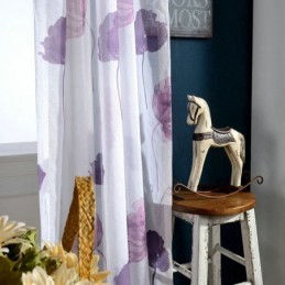 Moderne Minimalistisk Voile Gennemsigtigt Gardin Specialfremstillet Lotusblad Lilla Soveværelse