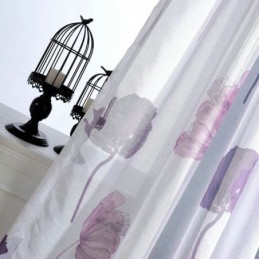 Moderne Minimalistisk Voile Gennemsigtigt Gardin Specialfremstillet Lotusblad Lilla Soveværelse