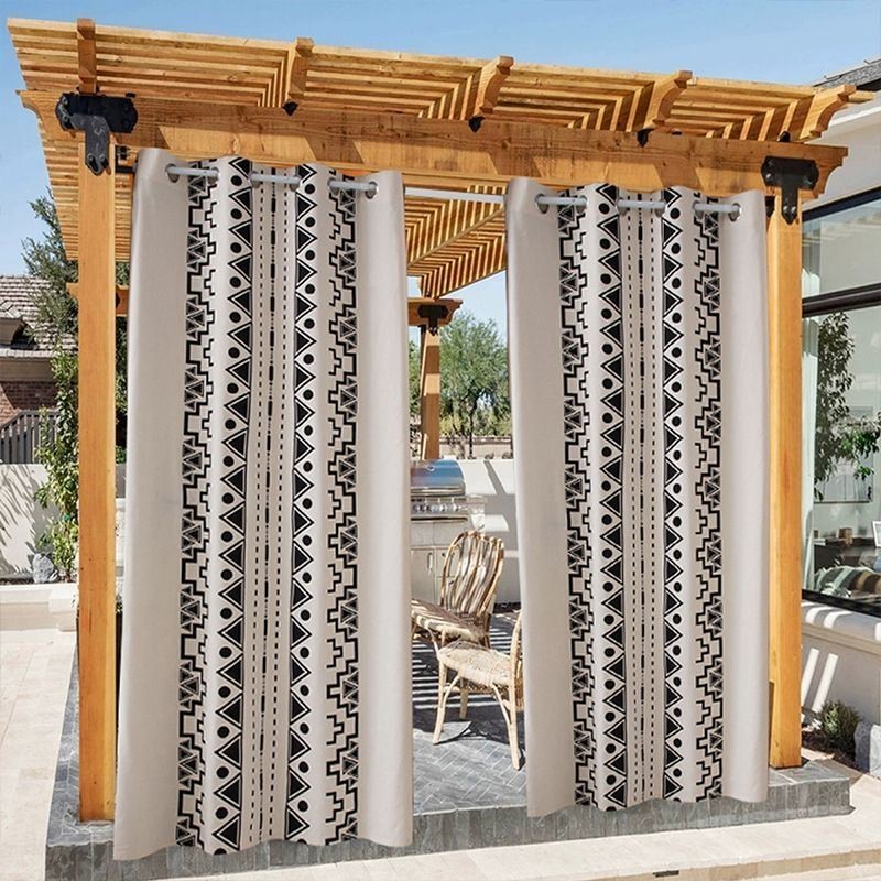 Udendørsgardiner Vandtætte Draperinger Med Geometrisk Print Til Veranda Pavillon