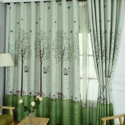 Moderne Pastorale Gardiner Med Træprint Til Stue Og Soveværelse