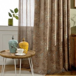 Amerikansk Voile Transparent Gardin Efter Mål Gardinpanel Brunt Blomsterprint