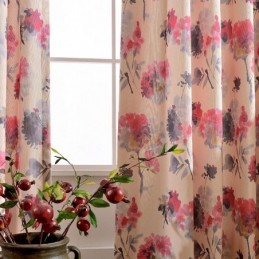 Moderne Gardin Skræddersyet Gardin I Bomuld Med Blomsterprint