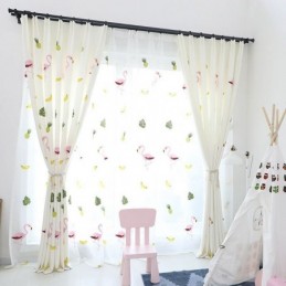 Broderet Flamingo-Gardin, Specialfremstillet Gardin, Halvtransparente Gardiner Til Stue, Soveværelse