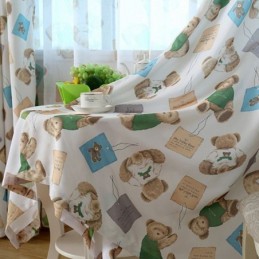 Gardin Med Tegneseriebjørnmotiv, Skræddersyet Til Møbeldesign, Dejligt Drenge- Og Pigeværelse Med Vindue