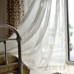 Japansk Enkelt, Transparent Gardin, Skræddersyet Gardin, Store Striber, Jacquard, Hvidt Hørstof