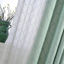 Japansk Simpelt Gardin Skræddersyet Gardin Geometrisk Broderi Grønt Miljøbeskyttende Stof