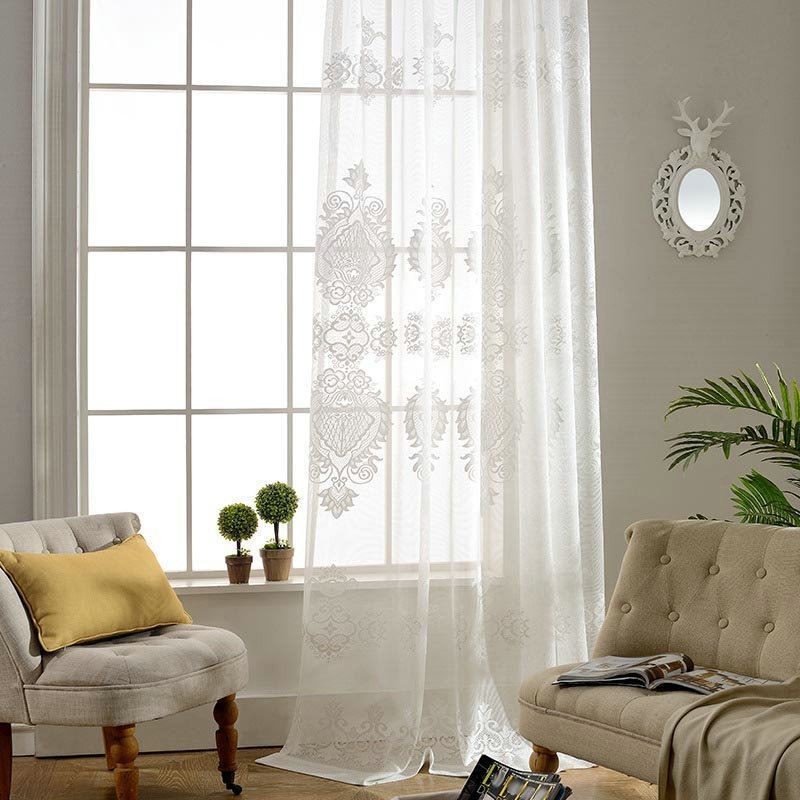 Europæisk Klassisk Transparent Gardin Til Mål, Skræddersyet Gardin, Blomsterjacquard, Blødt Bomuldsstof Til Stue, Arbejdsværelse