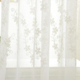 Broderet Skærmgardin Til Vinduer, Målrettet Gardin, Blomsterprint, Hvid Tyl Til Stue, Soveværelse