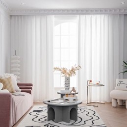 Moderne Voile Tylgardin, Målrettet, Ensfarvet, Hvid, Transparent, Til Stuen