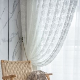 Blomstermønstret Tyl, Transparente Gardiner, Elegante Hvide Voilegardiner, Skræddersyede Gardingardiner, Persienner Til Stue