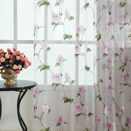 Blomstermønstrede Transparente Gardiner I Tyl Til Boligindretning, Rumdeler