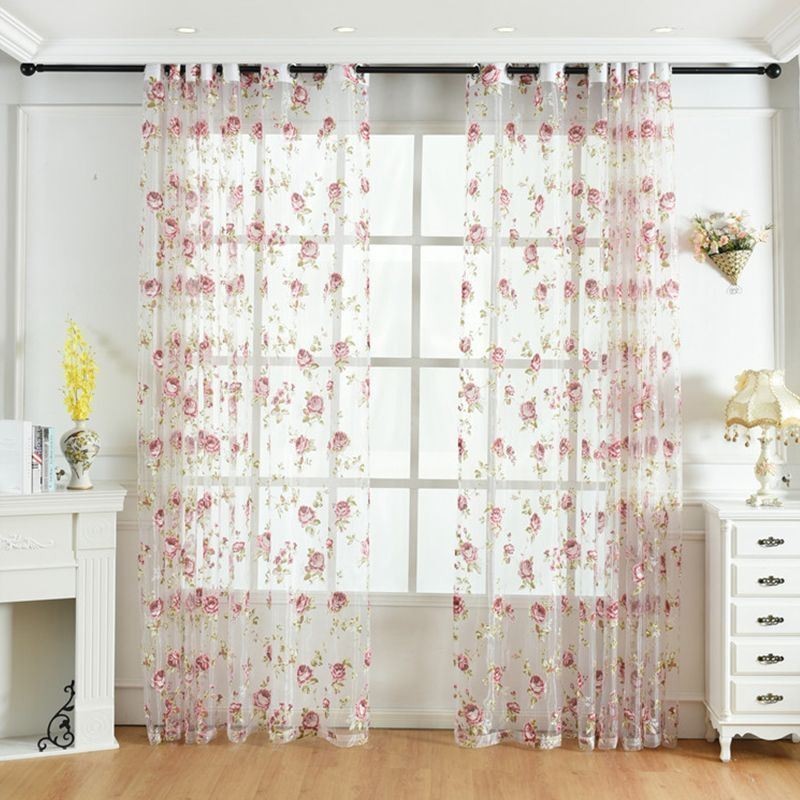Moderne Blomstertylgardiner Pastorale, Transparente Voile Til Stue, Soveværelse