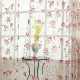 Moderne Blomstertylgardiner Pastorale, Transparente Voile Til Stue, Soveværelse