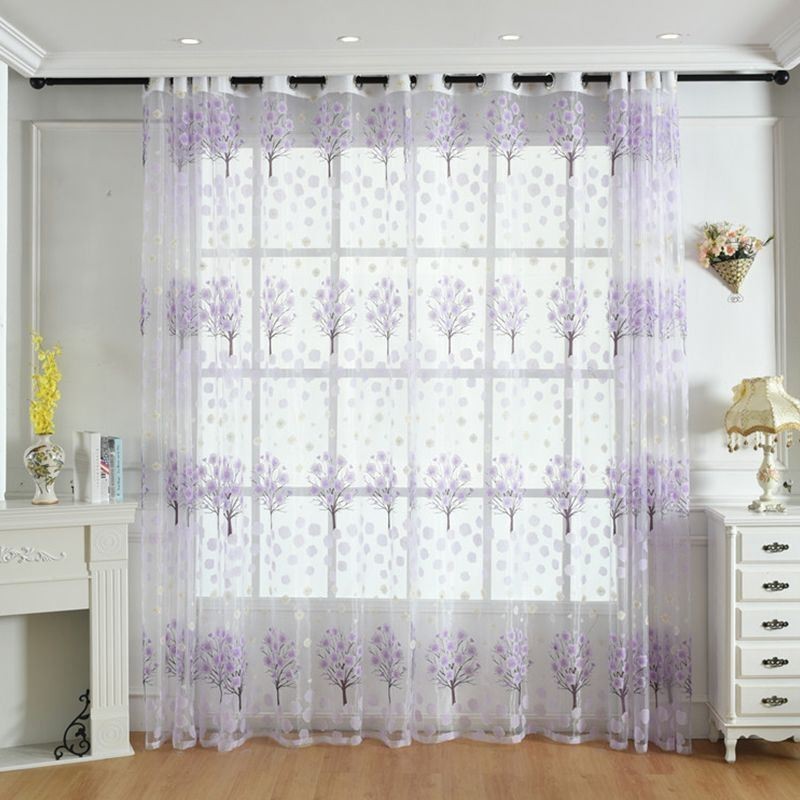 Moderne Transparente Gardiner Med Blomstermotiv I Tyl Til Stuen