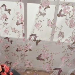 Sommerfugleblomstprintede Tylgardiner Vinduesafskærmning Dekorativt Voilegardin Målfremstillet Gardin
