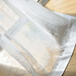 Nordiske Halvtransparente Gardiner Med Træprint