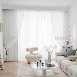 Geometriske, Transparente Gardiner Med Moderne Broderi I Tyl Til Stuen