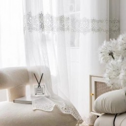 Geometriske, Transparente Gardiner Med Moderne Broderi I Tyl Til Stuen