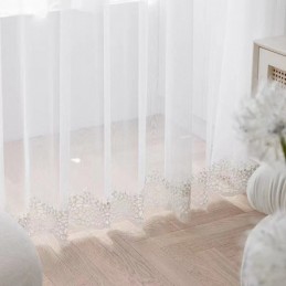 Geometriske, Transparente Gardiner Med Moderne Broderi I Tyl Til Stuen