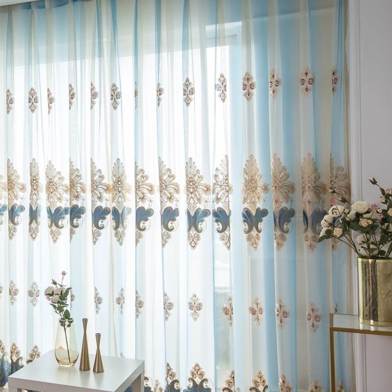 Luksuriøse Transparente Gardiner Blomsterbroderet Semi-Voile Gardin Skræddersyet Gardin Til Soveværelse