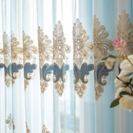 Luksuriøse Transparente Gardiner Blomsterbroderet Semi-Voile Gardin Skræddersyet Gardin Til Soveværelse