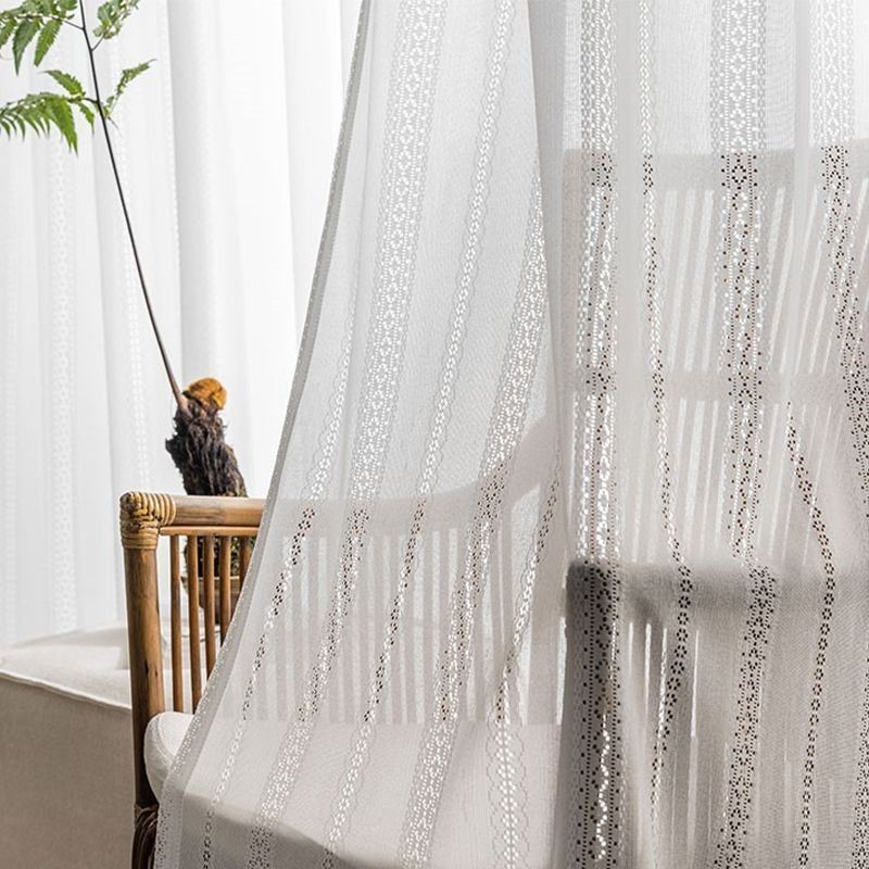 Klassisk Geometrisk Vinduesskærm Hvid Broderet Organza Til Stue Skræddersyet Gardin