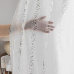 Klassisk Geometrisk Vinduesskærm Hvid Broderet Organza Til Stue Skræddersyet Gardin