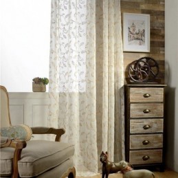 Broderet Bladgardin I Tyl, Specialfremstillet Gardin, Moderne Voile-Gazegardiner