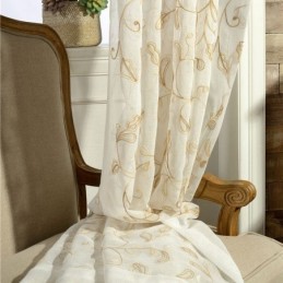 Broderet Bladgardin I Tyl, Specialfremstillet Gardin, Moderne Voile-Gazegardiner