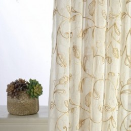 Broderet Bladgardin I Tyl, Specialfremstillet Gardin, Moderne Voile-Gazegardiner