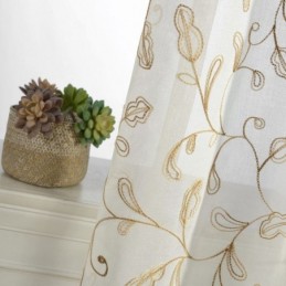 Broderet Bladgardin I Tyl, Specialfremstillet Gardin, Moderne Voile-Gazegardiner