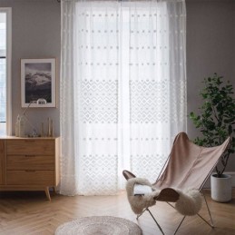 Hvide, Transparente Gardiner Med Diamantformet Vindue Til Stue, Soveværelse